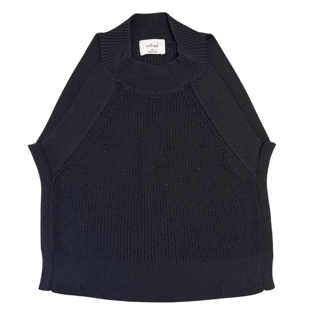 Aritzia Wilfred Sleeveless Sweater Top XS Black Knit Mock Neck Rayon Nylon Blend